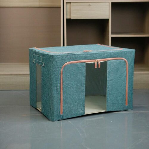 WPS图片(1) Cotton Linen Foldable Storage Box with View Window & 3 Doors | Large Organizer for Dorm Clothes, Pants & Books